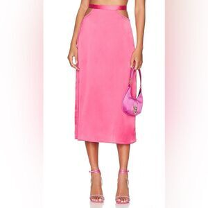 Weworewhat Cut Out Satin Charmeuse Midi Skirt - Hot Pink Size Small